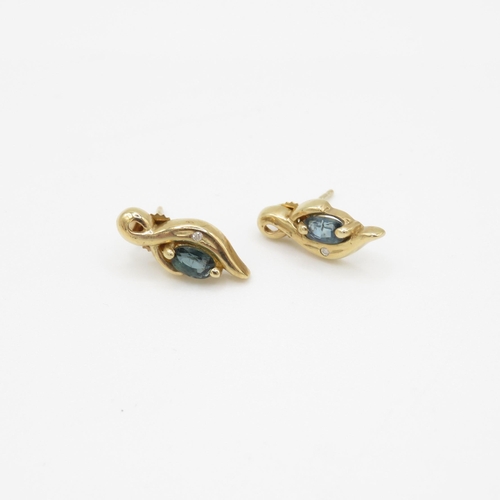 23 - 9ct gold sapphire and diamond stud earrings (1.9g)