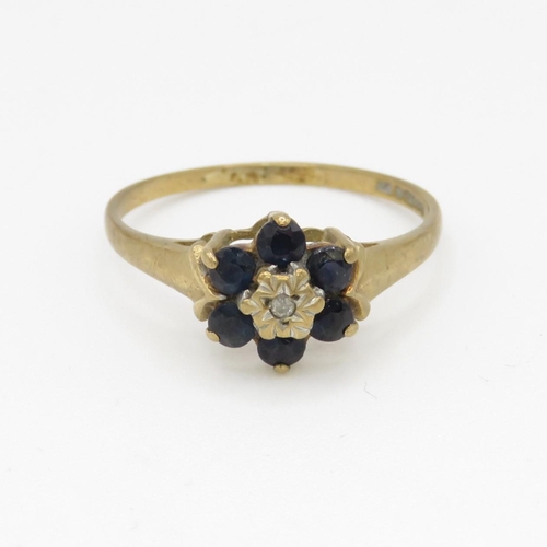 29 - 9ct gold sapphire & diamond cluster ring (1.6g) Size N