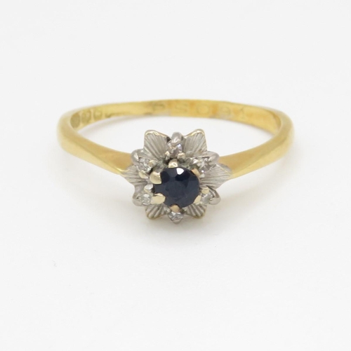 53 - 18ct gold sapphire & diamond floral cluster ring (2.5g) AS SEEN - MISSHAPEN Size L 1/2