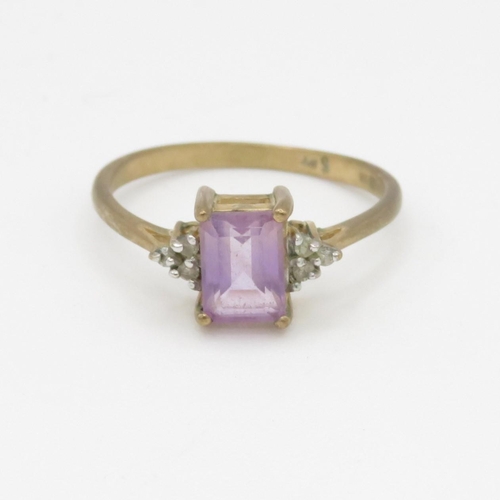 69 - 9ct gold amethyst & diamond dress ring (2g) Size P