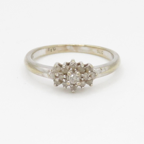 70 - 9ct gold diamond cluster ring (1.7g) Size K