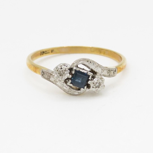 83 - 18ct gold vintage sapphire & diamond dress ring (2.5g) Size Q