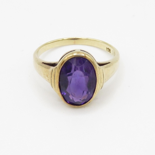 90 - 9ct gold amethyst dress ring (3g) Size N