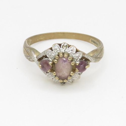 96 - 9ct gold vintage amethyst & diamond dress ring (2.6g) Size Q