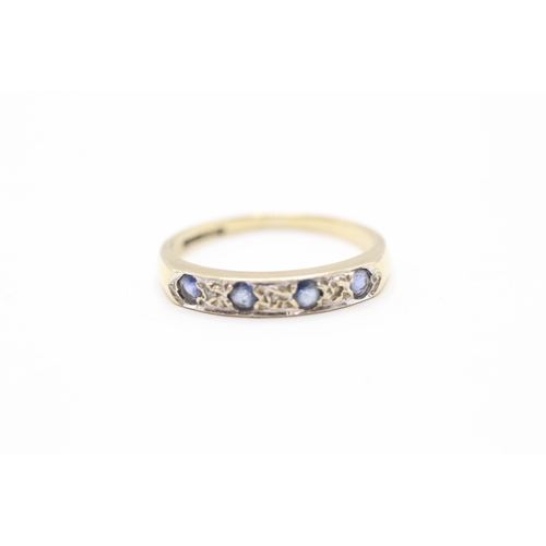 127 - 9ct gold sapphire and diamond row set ring (1.6g) Size L 1/2