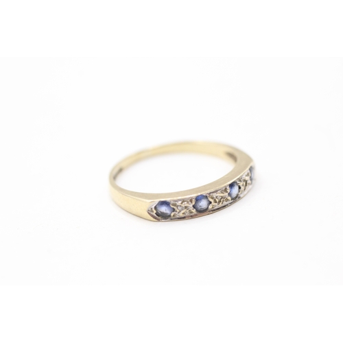 127 - 9ct gold sapphire and diamond row set ring (1.6g) Size L 1/2