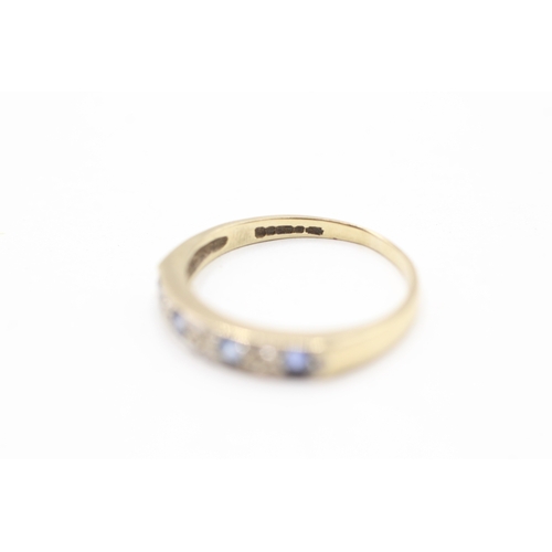 127 - 9ct gold sapphire and diamond row set ring (1.6g) Size L 1/2