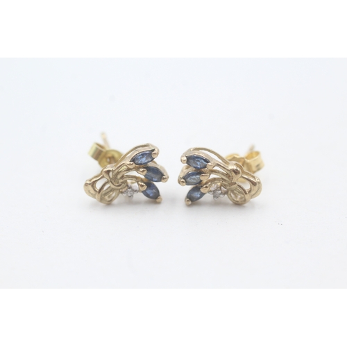 145 - 9ct gold sapphire and diamond stud earrings (1.2g)