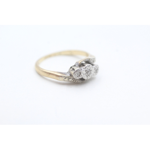 157 - 9ct gold vintage diamond dress ring (2.4g) Size J