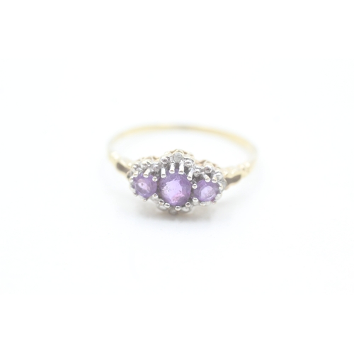 163 - 9ct gold amethyst and diamond ring (1.9g) Size T