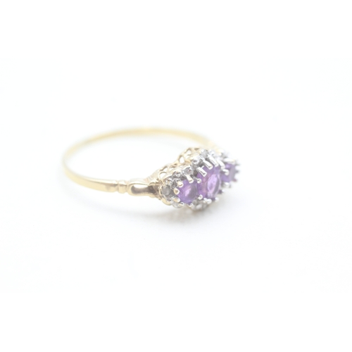 163 - 9ct gold amethyst and diamond ring (1.9g) Size T