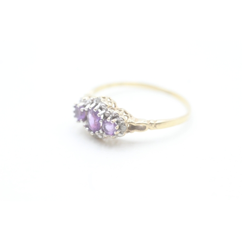 163 - 9ct gold amethyst and diamond ring (1.9g) Size T