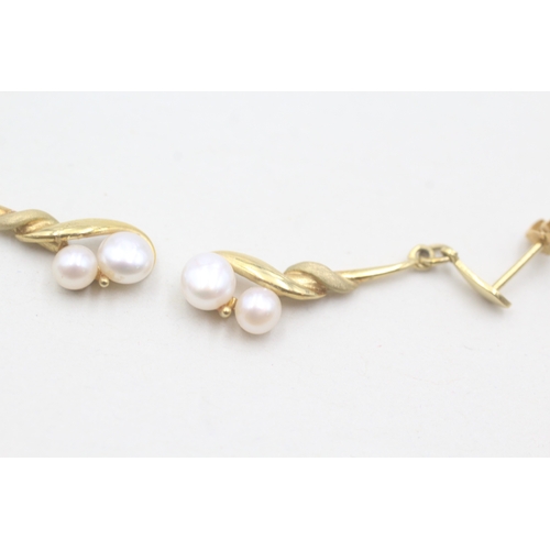 166 - 9ct gold cultured pearl drop earrings (2g)