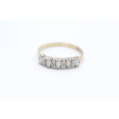 168 - 9ct gold opal & diamond half eternity ring (1.4g) Size N