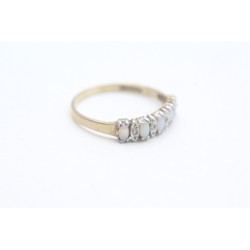 168 - 9ct gold opal & diamond half eternity ring (1.4g) Size N