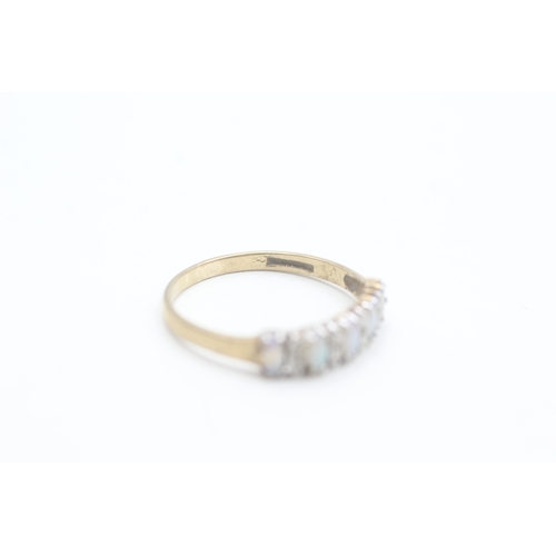 168 - 9ct gold opal & diamond half eternity ring (1.4g) Size N