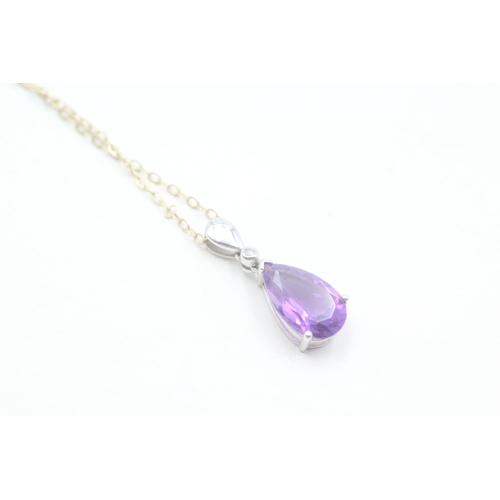 171 - 9ct gold amethyst and diamond pendant on chain (2.7g)