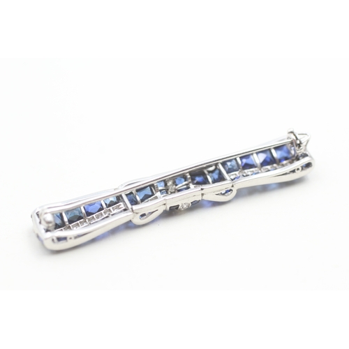 3 - 950 platinum sapphire and diamond bow design bar brooch (10g)