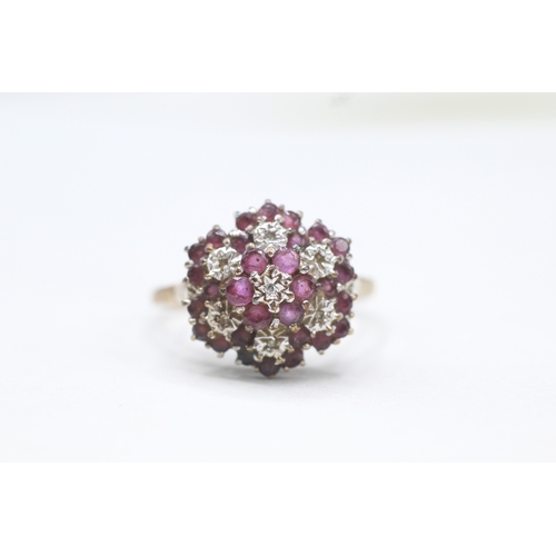 35 - 9ct gold ruby and diamond cluster ring (3.9g) Size V