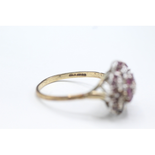 35 - 9ct gold ruby and diamond cluster ring (3.9g) Size V