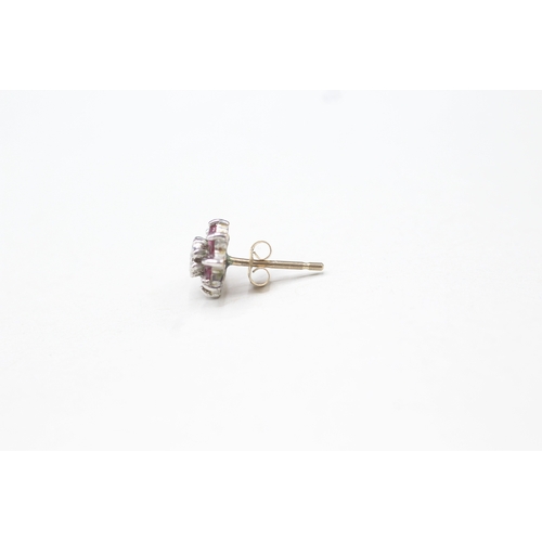 44 - 9ct gold diamond and ruby flower cluster stud earrings (1.1g)