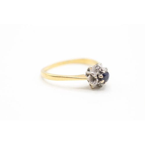 53 - 18ct gold sapphire & diamond floral cluster ring (2.5g) AS SEEN - MISSHAPEN Size L 1/2