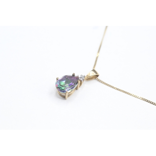 75 - 9ct gold mystic topaz and diamond pendant on chain (2.2g)