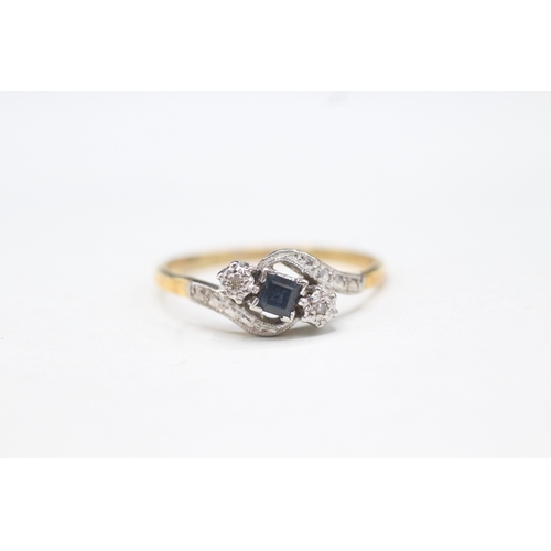 83 - 18ct gold vintage sapphire & diamond dress ring (2.5g) Size Q