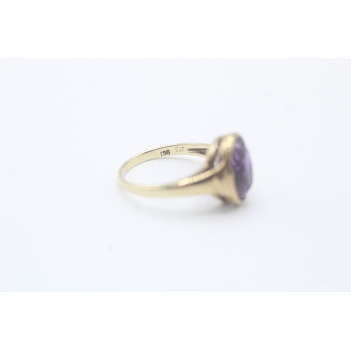 90 - 9ct gold amethyst dress ring (3g) Size N