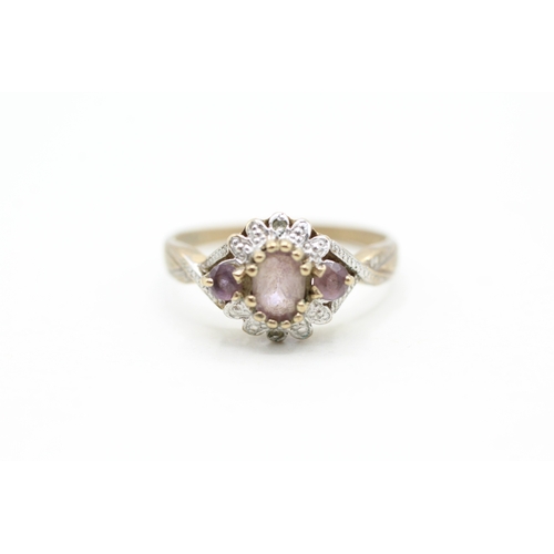 96 - 9ct gold vintage amethyst & diamond dress ring (2.6g) Size Q