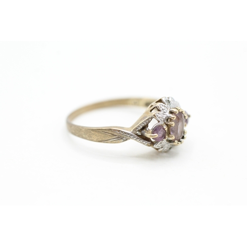 96 - 9ct gold vintage amethyst & diamond dress ring (2.6g) Size Q