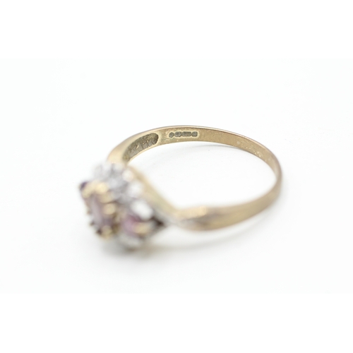 96 - 9ct gold vintage amethyst & diamond dress ring (2.6g) Size Q