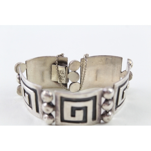 258 - Taxco Mexico Sterling Silver Greek Key Panel Bracelet 47g