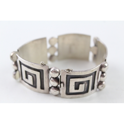 258 - Taxco Mexico Sterling Silver Greek Key Panel Bracelet 47g