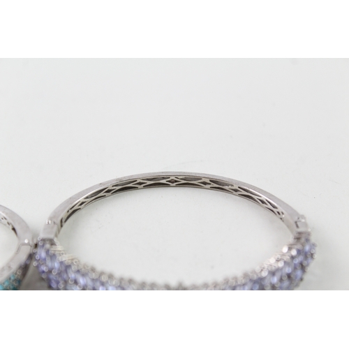 282 - Sterling Silver Bangles Inc. Gemstones, Tanzanite x 2 35g