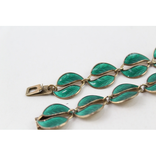 285 - David Andersen Sterling Silver Green Enamel Foliate Bracelet 13g