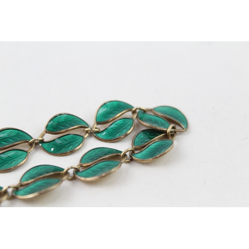 285 - David Andersen Sterling Silver Green Enamel Foliate Bracelet 13g