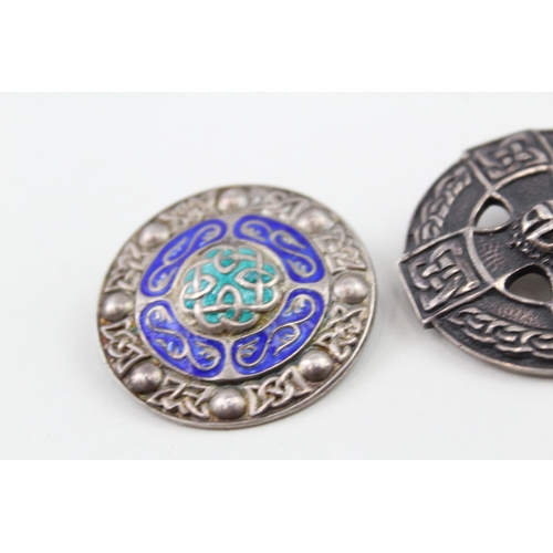 307 - Collection of Sterling Silver Scottish Brooches inc. Celtic, Enamel x 3 65g