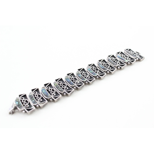 317 - Taxco Mexico Sterling Silver Abalone Panel Bracelet 64g