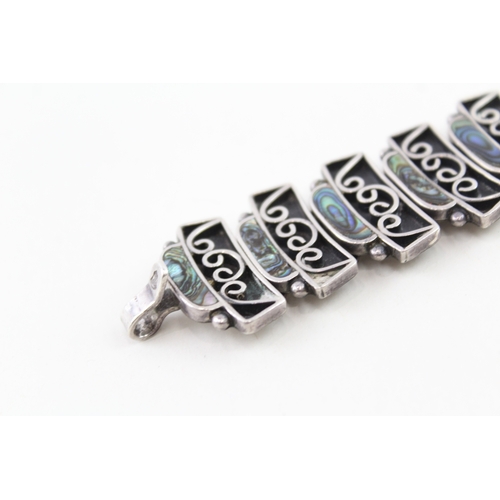 317 - Taxco Mexico Sterling Silver Abalone Panel Bracelet 64g