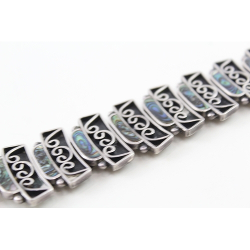 317 - Taxco Mexico Sterling Silver Abalone Panel Bracelet 64g