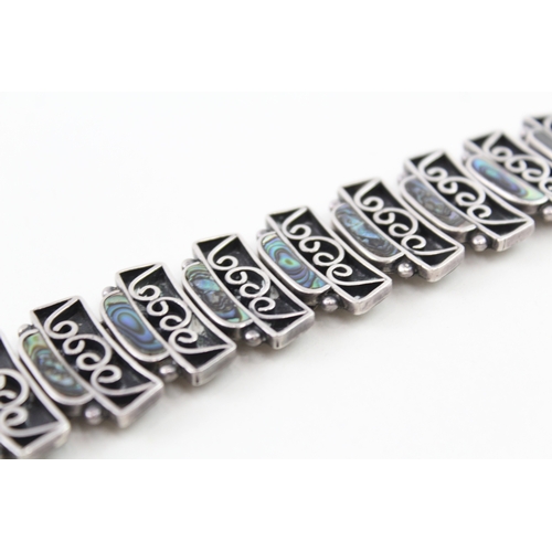 317 - Taxco Mexico Sterling Silver Abalone Panel Bracelet 64g