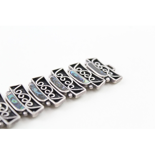 317 - Taxco Mexico Sterling Silver Abalone Panel Bracelet 64g