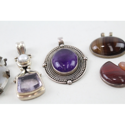 325 - Collection of Sterling Silver Gemstone Pendants inc. Moonstone, Agate x 7 80g