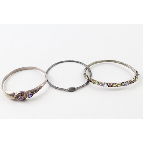 326 - Collection of Sterling Silver Gemstone Bangles inc. CZ, Marcasite, Topaz x 3 45g