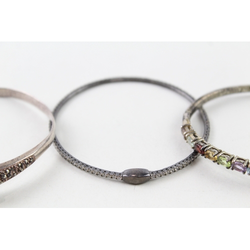 326 - Collection of Sterling Silver Gemstone Bangles inc. CZ, Marcasite, Topaz x 3 45g