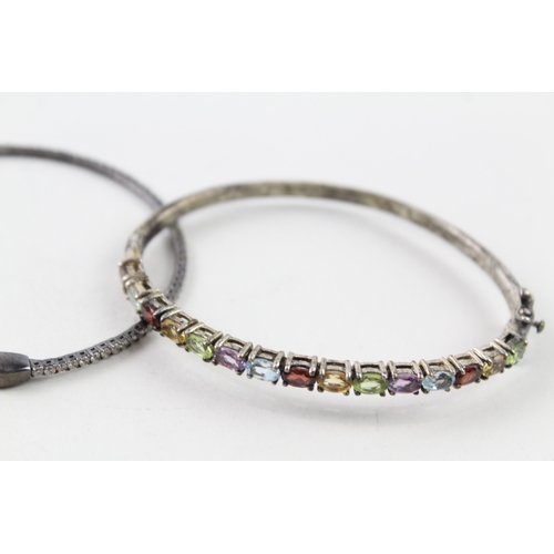 326 - Collection of Sterling Silver Gemstone Bangles inc. CZ, Marcasite, Topaz x 3 45g