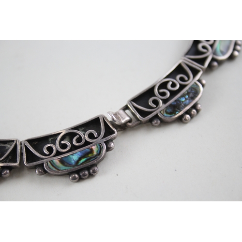 328 - Taxco Mexico Sterling Silver Abalone Panel Necklace 86g