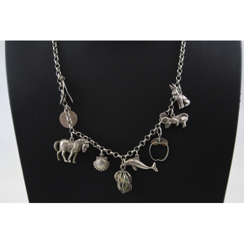 329 - Vintage Sterling Silver Charm Necklace w/ Charms 36g