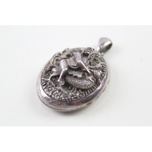 336 - Victorian Sterling Silver High Relief Tibetan Locket Pendant 45g